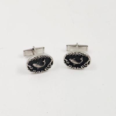 SARAH COVENTRY SILVER TONED "FISH" CUFF LINKS