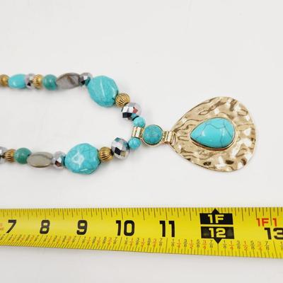 NEW MIX IT COLOR GOLD TONED & TURQUOISE NECKLACE