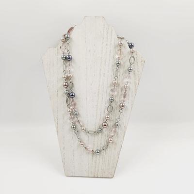FANTASTIC LONG (ABILITY TO MULTI LAYER) PINK & SILVER TONED NECKLACE