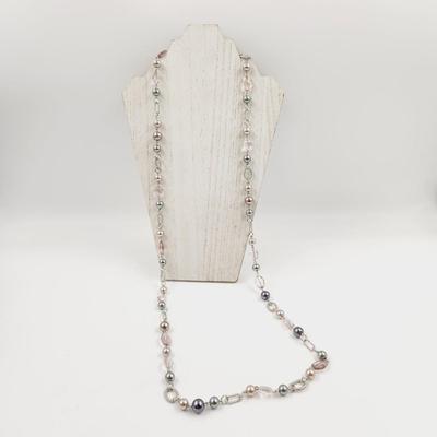 FANTASTIC LONG (ABILITY TO MULTI LAYER) PINK & SILVER TONED NECKLACE