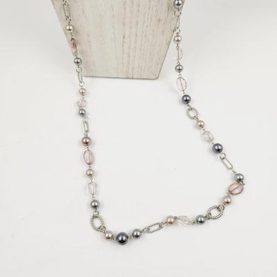 FANTASTIC LONG (ABILITY TO MULTI LAYER) PINK & SILVER TONED NECKLACE