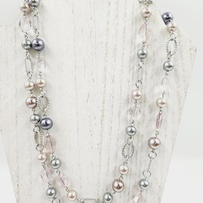 FANTASTIC LONG (ABILITY TO MULTI LAYER) PINK & SILVER TONED NECKLACE