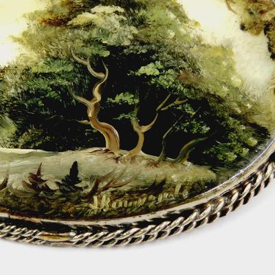 BEAUTIFUL ARTIST SIGNED MOTHER OF PEARL SHELL ART PIN