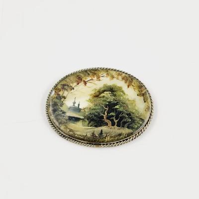 BEAUTIFUL ARTIST SIGNED MOTHER OF PEARL SHELL ART PIN