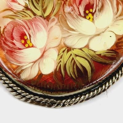 BEAUTIFUL ARTIST SIGNED MOTHER OF PEARL SHELL ART PIN #2