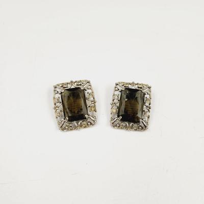 SARAH COVENTRY SIGNED "CELEBRITY" SMOKEY TOPAZ GLASS CLIP ON EARRINGS