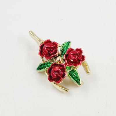 VINTAGE GERRI WISHBONE & ROSES GOLD TONED PIN