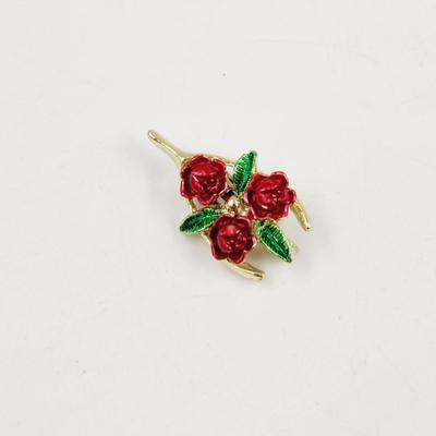 VINTAGE GERRI WISHBONE & ROSES GOLD TONED PIN