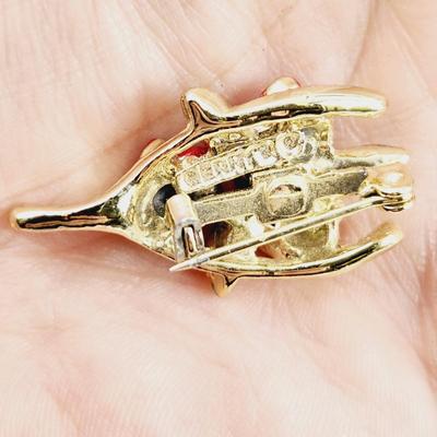 VINTAGE GERRI WISHBONE & ROSES GOLD TONED PIN
