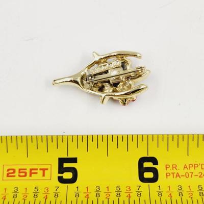 VINTAGE GERRI WISHBONE & ROSES GOLD TONED PIN