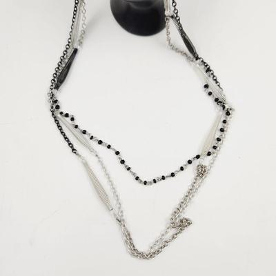 NEW DAVINCI SILVER TONE & BLACK NECKLACE & EARRINGS SET