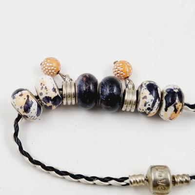 PANDORA STYLE BLACK, ORANGE & WHITE BRACELET