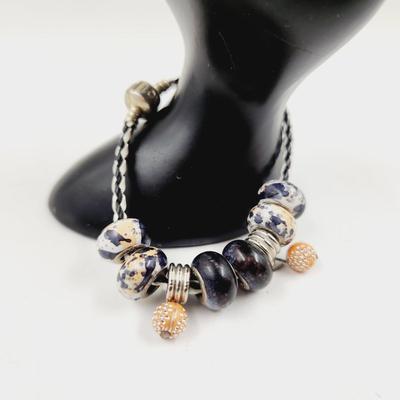PANDORA STYLE BLACK, ORANGE & WHITE BRACELET