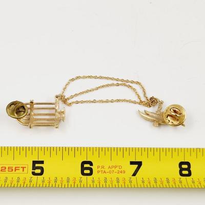 VINTAGE GOLD TONED BIRD & CAGE PIN