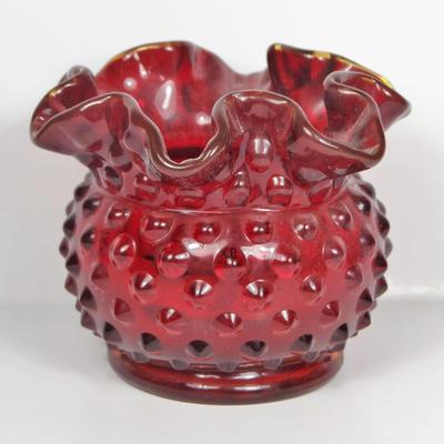 Fenton Red Bubble Glass Toothpick Holder/Votive 