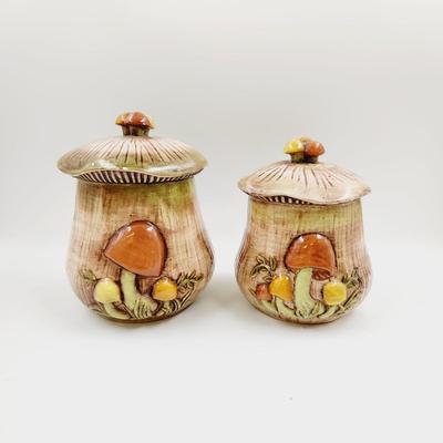 VINTAGE MUSHROOM CANNISTERS 2 PC - SEE DESCRIPTION