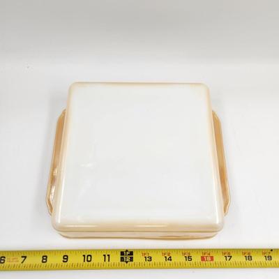 VINTAGE FIREKING IRIDESCENT PEACH CASSEROLE DISH