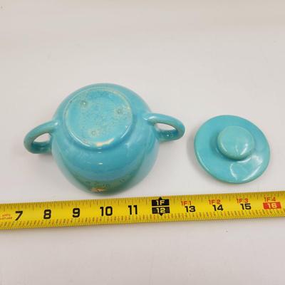 MID- CENTURY BLUE CERAMIC CREAMER CONTAINER