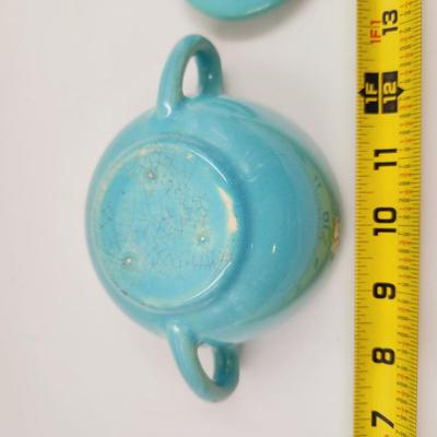 MID- CENTURY BLUE CERAMIC CREAMER CONTAINER