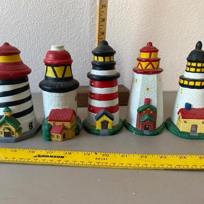 Collection of five porcelain lighthouses