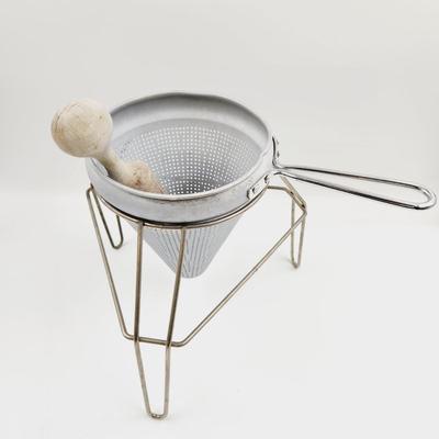VINTAGE FOOD MILL TRIPOD W/ SIEVE CONE & WOOD MASHER