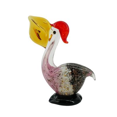 Murano Style Hand-Blown Glass Art Pelican with Fish