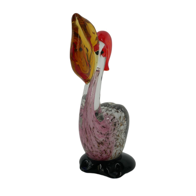 Murano Style Hand-Blown Glass Art Pelican with Fish