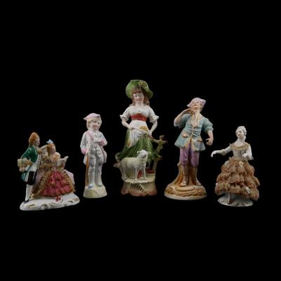 (5 pcs) Vintage Victorian Style Porcelain Figurines
