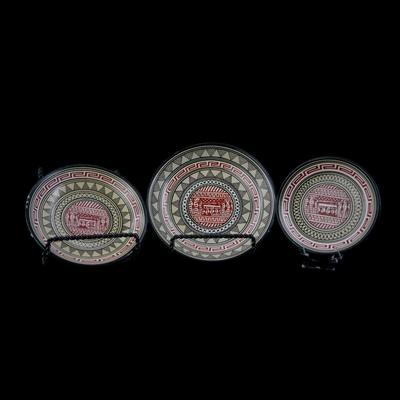 Hand-Painted Greek Plates and Etched Pot