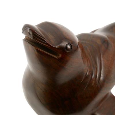 Large Handcarved Solid Wood Seal Statue