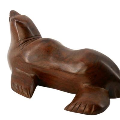 Large Handcarved Solid Wood Seal Statue