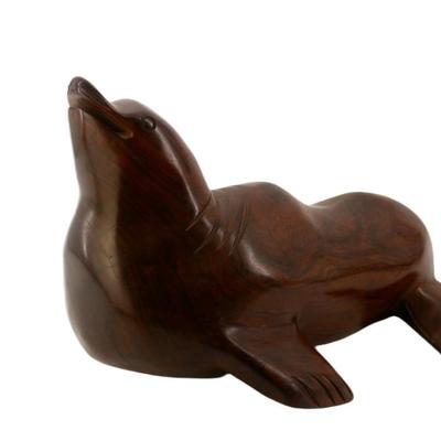 Large Handcarved Solid Wood Seal Statue