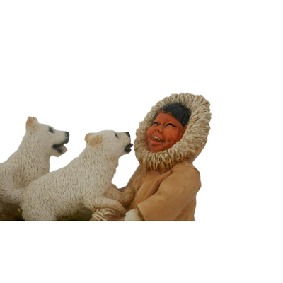 Vintage Laughing Eskimo with Dogs Figurine 