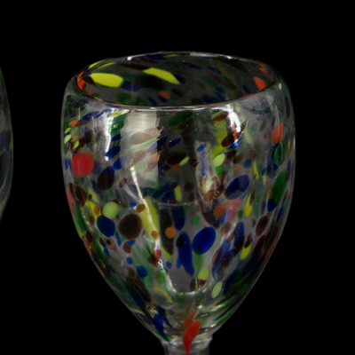 (3 pcs) Multicolored Artisan Hand Blown Wine Glasses