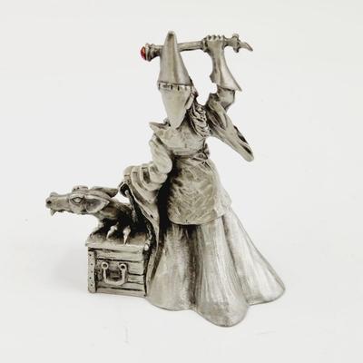 FANTASTIC 1983 FINE PEWTER WIZARD & DRAGON COLLECTABLE