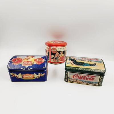 3 PC METAL COCA-COLA COLLECTABLE TIN BOXES