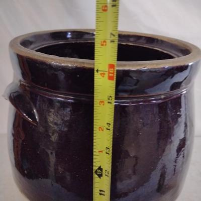 Glazed Two-Tone Brown and White #5 Pottery Crock