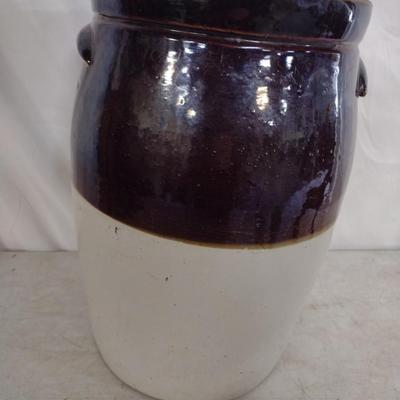 Glazed Two-Tone Brown and White #5 Pottery Crock