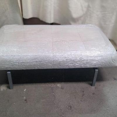 WHITE LEATHER MODERN OTTOMAN CHROME LEGS $490