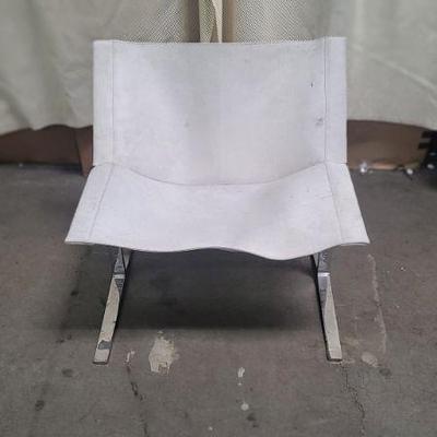 WHITE COWHIDE SLING CHAIRS ON CHROME LEGS $860 EACH (PAIR AVAIL)