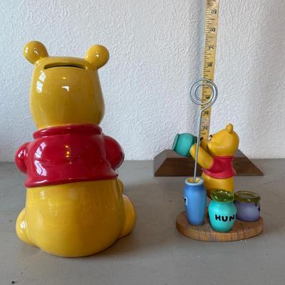 Winnie the Pooh bank, and picture holder