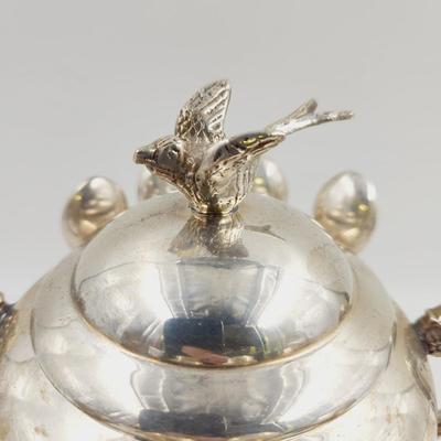 INTERNATIONAL SILVER CO SILVER PLATED BIRD SUGAR BOWL W/ SPOONS