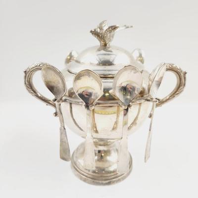 INTERNATIONAL SILVER CO SILVER PLATED BIRD SUGAR BOWL W/ SPOONS