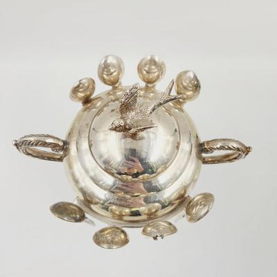 INTERNATIONAL SILVER CO SILVER PLATED BIRD SUGAR BOWL W/ SPOONS