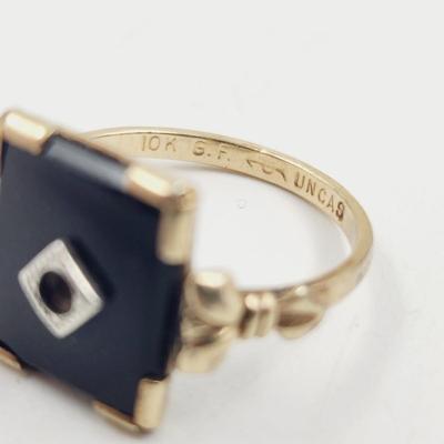 ANTIQUE BLACK STONE 10K GOLD FILLED RING SIZE 5.5