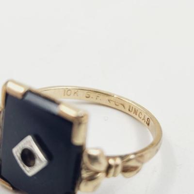ANTIQUE BLACK STONE 10K GOLD FILLED RING SIZE 5.5