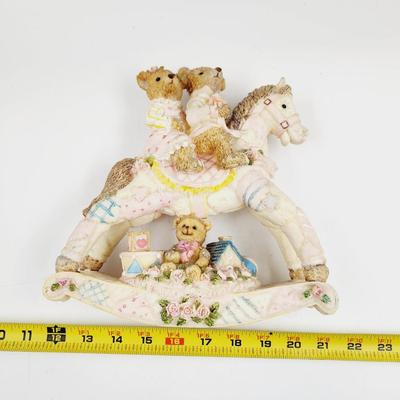 CUTE PINK RESIN TEDDYS ON A ROCKING HORSE COLLECTABLE