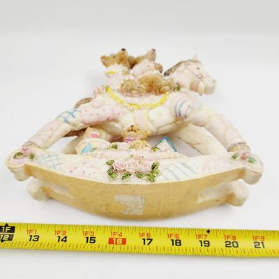 CUTE PINK RESIN TEDDYS ON A ROCKING HORSE COLLECTABLE