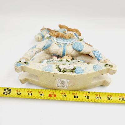 CUTE BLUE TEDDY ON ROCKING HORSE COLLECTABLE