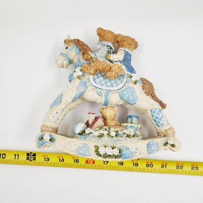 CUTE BLUE TEDDY ON ROCKING HORSE COLLECTABLE